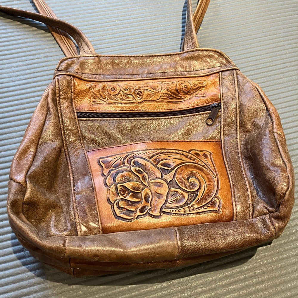 Brown Leather hand bag with Vintage Design